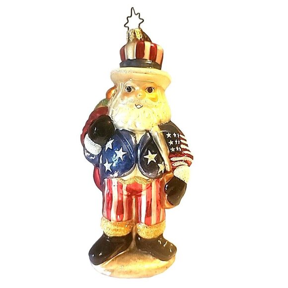 Christopher Radko UNCLE SAM Patriotic Santa Christmas Ornament Sparkly
